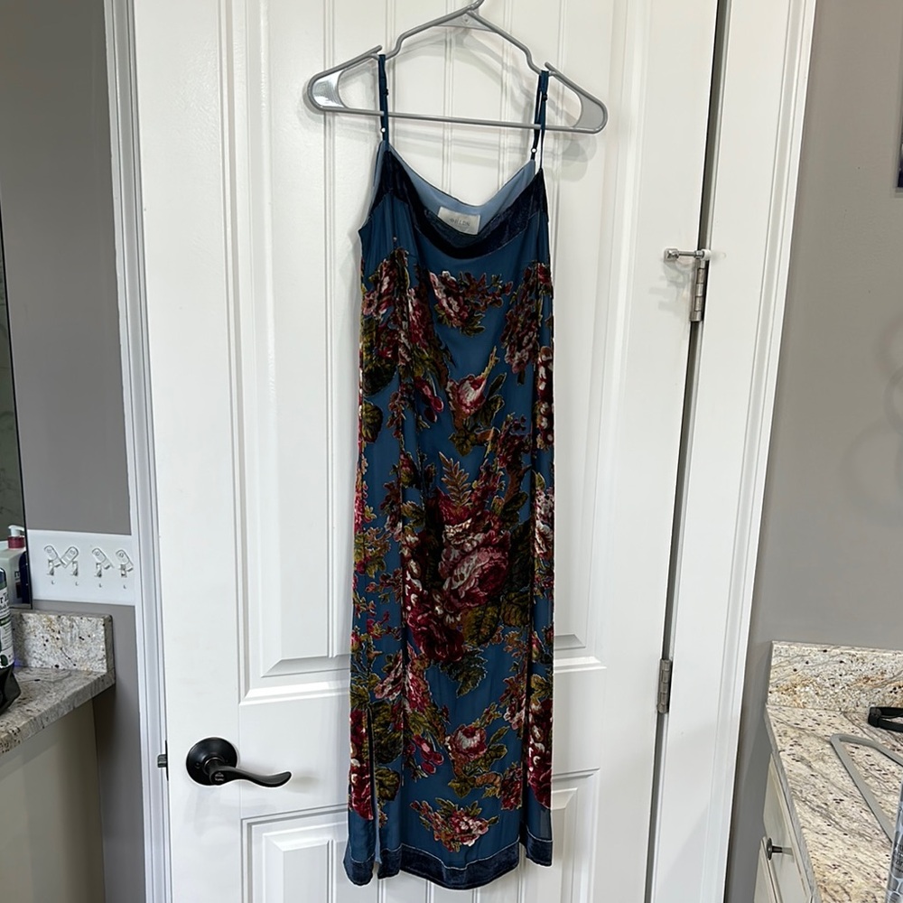 BHLDN Floral Midi Dress - Blue and Burgundy